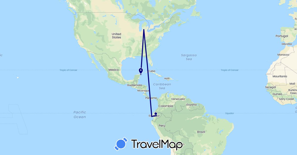 TravelMap itinerary: driving in Ecuador, Mexico, United States (North America, South America)